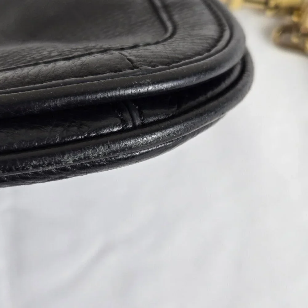 Tory Burch Black Leather Crossbody Bag Gold Chain Strap Magnetic Close Flap Logo